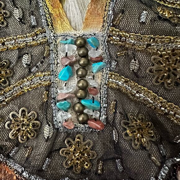 MUSHKA SIENNA ROSE Womens Large Colorful Chiffon Beaded Retro Y2K Fairy Grunge - Picture 3 of 10